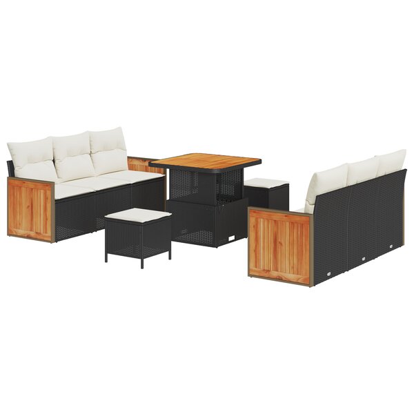 vidaXL Ensemble de Canapé de Jardin 9 Pièces avec Coussins en Poly Rotin Noir Acacia