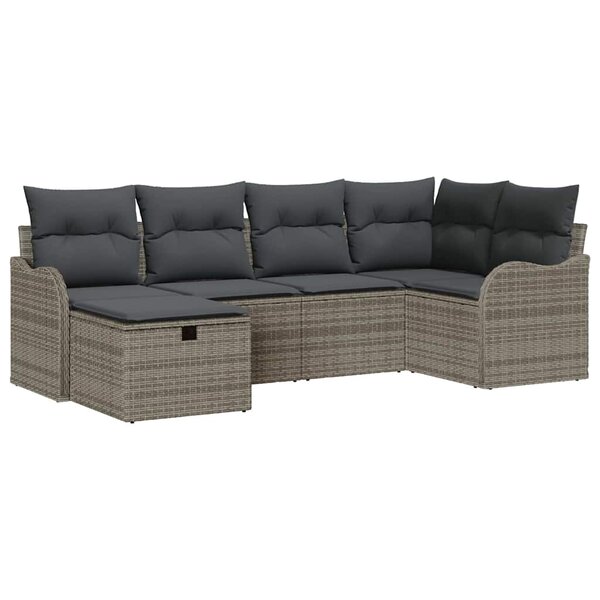 vidaXL Ensemble de canapé de jardin avec coussin 6 Pièces Gris Poly rotin