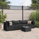 vidaXL Salon de jardin 5 Pièces avec coussins Noir Résine tressée