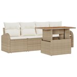 vidaXL Ensemble de salle à manger de jardin de 5 pièces avec coussins Beige Poly Rotin Acacia