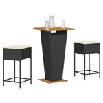 vidaXL Ensemble de bar de jardin 3 Pièces avec coussins noir poly rotin