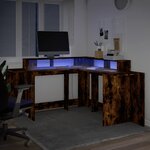vidaXL Bureau et lumières LED chêne fumé 152x152x91cm bois ingénierie