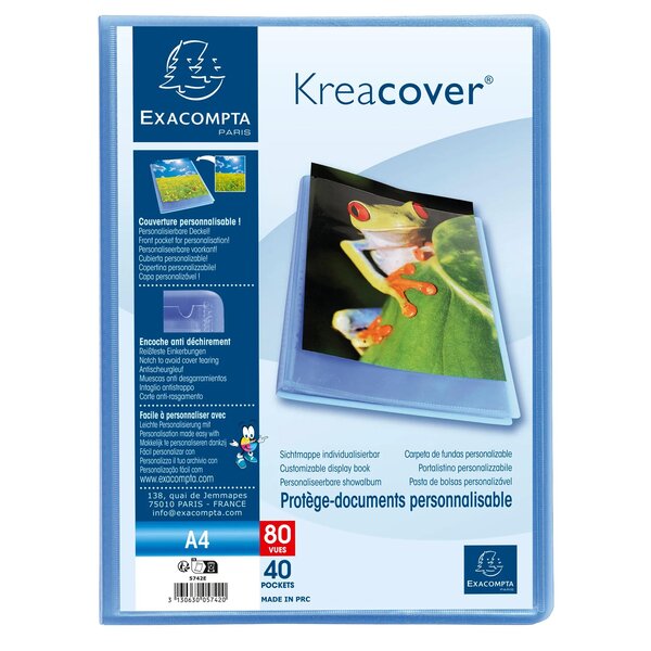 Protège-documents En Polypropylène Semi Rigide Kreacover® Chromaline 120 Vues - A4 - Bleu - X 10 - Exacompta