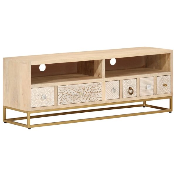 vidaXL Meuble TV 110x30x40 cm bois massif de manguier et fer