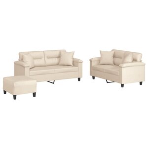 vidaXL Ensemble de canapés 3 Pièces avec coussins Beige Tissu microfibre