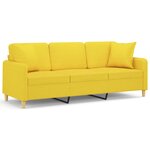vidaXL Canapé 3 places avec oreillers jaune clair 180 cm tissu