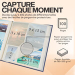Album Photo Scrapbooking- 100 pages pour 600 photos- Pour 9x13 cm  10x15 cm et 13x18 cm- Livre Photo en Lin- Bleu Foncé- ACROPAQ