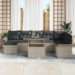 vidaXL Ensemble de canapé de jardin 9 Pièces Gris clair Poly rotin