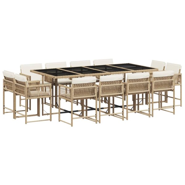 vidaXL Ensemble à manger de jardin et coussins 13 Pièces beige