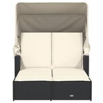 vidaXL Chaise longue double et auvent et coussins noir résine tressée