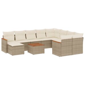 vidaXL Salon de jardin 11 Pièces avec coussins beige résine tressée