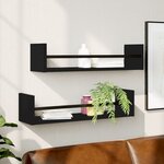 vidaXL Étagères murales avec barres 2 Pièces noir 60x16x14 cm