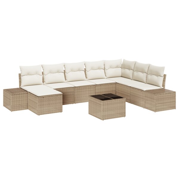 vidaXL Ensemble de jardin 9 pièces avec coussins - Rattan poly brun