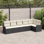 vidaXL Ensemble de canapé de jardin avec coussin 6 Pièces Noir Poly rotin