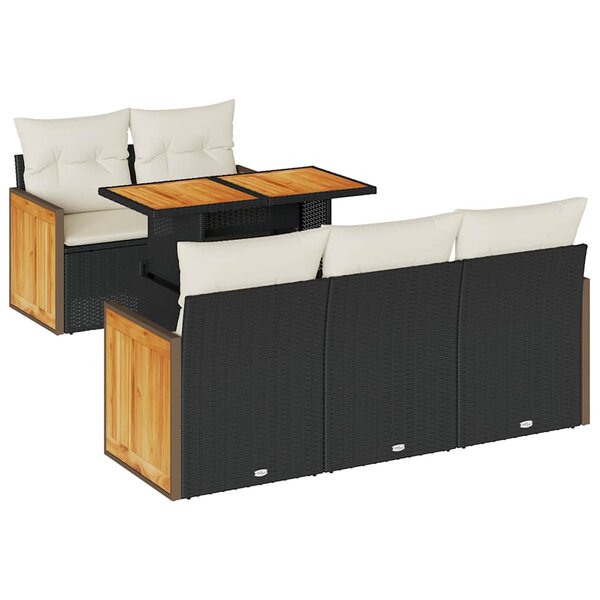 vidaXL Salon de jardin 6 Pièces avec coussins noir résine tressée acacia