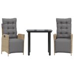 vidaXL Ensemble à manger de jardin et coussins 3 Pièces mélange beige