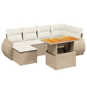 vidaXL Salon de jardin avec coussins 7 Pièces beige résine tressée