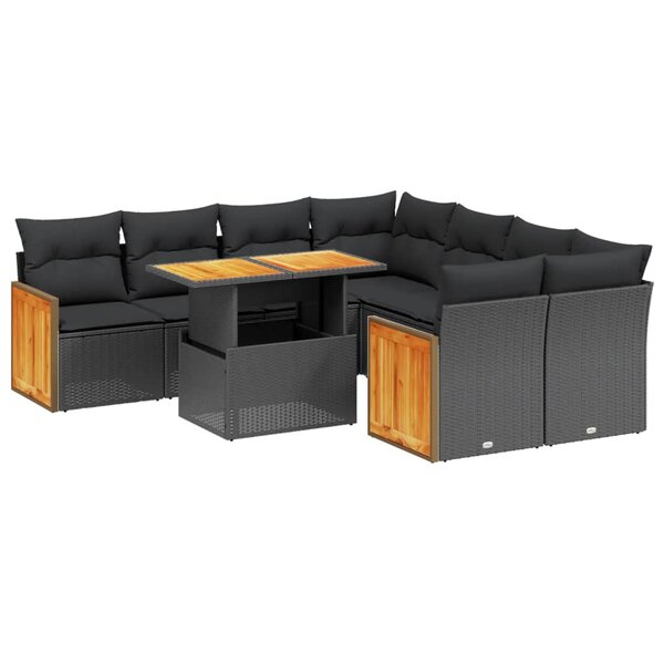vidaXL Salon de jardin 9 Pièces avec coussins noir résine tressée