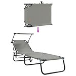 vidaXL 2 Pièces Chaises longues pliantes avec auvent Gris Tissu Oxford 600D
