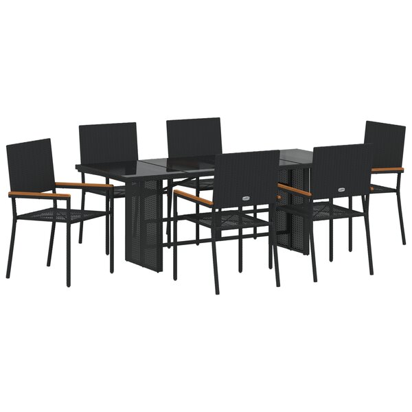 Ensemble de salle à manger de jardin vidaXL 7 pièces noir poly rattan