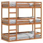 vidaXL Lit superposé triple marron cire 90x190 cm bois de pin massif