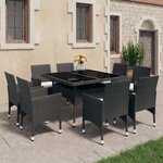 vidaXL Ensemble à Manger de jardin 9 Pièces Résine tressée et verre Noir