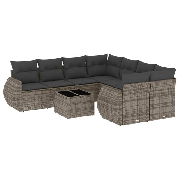vidaXL Salon de jardin 9 Pièces avec coussins gris résine tressée