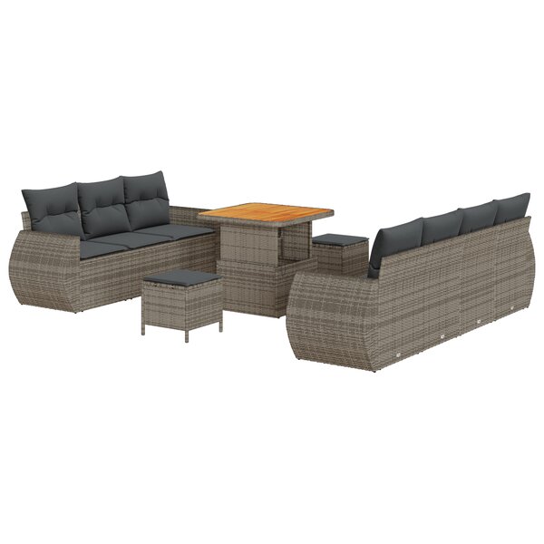 Ensemble de Canapé de Jardin vidaXL 10 Pièces avec Housses Gris Rattan Poly Acacia