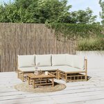 vidaXL Salon de jardin 5 Pièces avec coussins blanc crème bambou