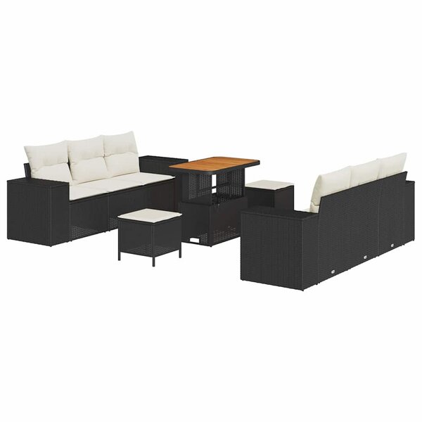 vidaXL Ensemble de canapé de jardin avec coussin 9 Pièces Noir et crème