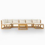 Salon de jardin meuble d'extérieur ensemble de mobilier 8 pièces avec coussin crème bois d'acacia solide 02_0017458
