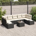 vidaXL Ensemble de sofa de jardin 8 pièces avec coussins Noir Poly Rotin