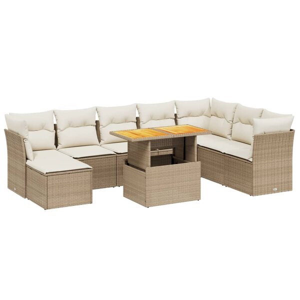 vidaXL Salon de jardin avec coussins 9 Pièces beige résine tressée