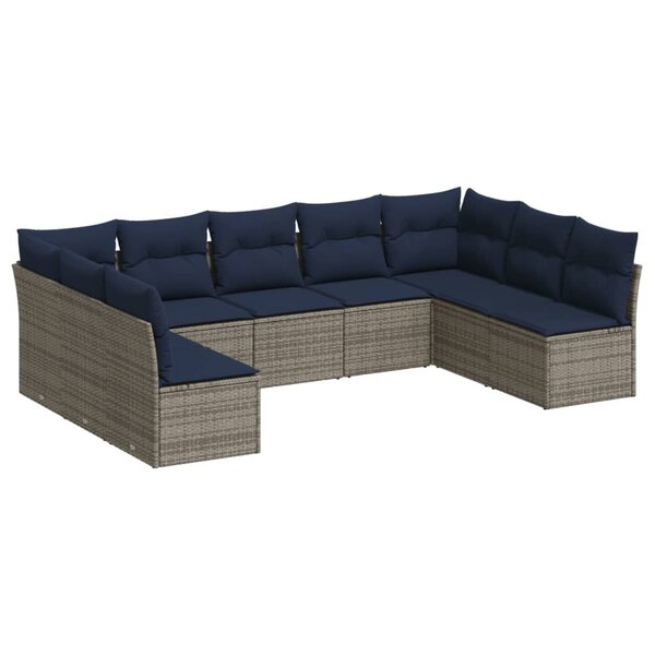 vidaXL Salon de jardin 9 Pièces avec coussins gris résine tressée