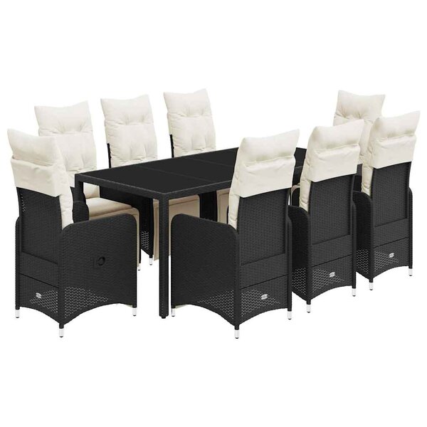 vidaXL Ensemble de bistro de jardin 9 Pièces coussins noir poly rotin