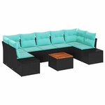 vidaXL Ensemble de canapé de jardin avec coussin 8 Pièces Noir Poly rotin