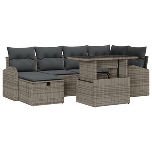 vidaXL Ensemble de Canapé de Jardin 7 Pièces avec Coussins Rattan Poly Gris