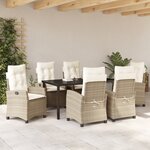 vidaXL Set de Salle à Manger de Jardin 7 Pièces avec Coussins Beige Poly Rattan