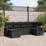 vidaXL Salon de jardin 6 Pièces avec coussins noir résine tressée