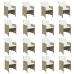 vidaXL Ensemble à dîner de jardin coussins 21 Pièces Beige Résine tressée