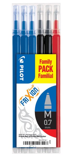 Set de 6 Recharges FRIXION BALL BLS-FR7 (3 Bleu + 2 Noir + 1 Rouge) x 12 PILOT