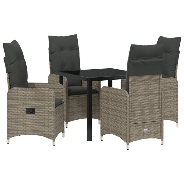 vidaXL Ensemble de salle à manger de jardin 5 pièces avec coussins en rotin poly gris