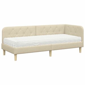 vidaXL Cadre de lit d'angle avec matelas Crème 80 x 200 cm tissu