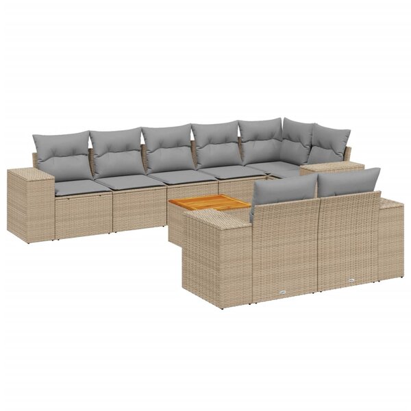 vidaXL Salon de jardin avec coussins 9 Pièces beige résine tressée