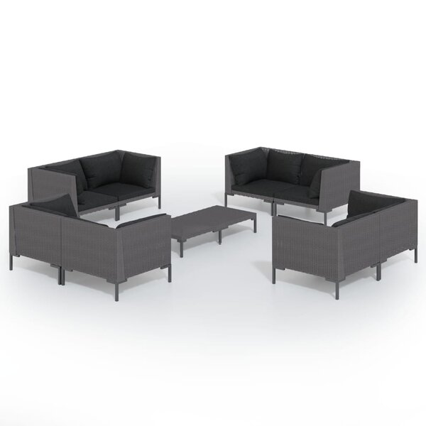 Salon de jardin meuble d'extérieur ensemble de mobilier 9 pièces avec coussins résine tressée gris foncé 02_0018110