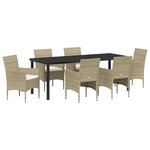 vidaXL Set de Salle à Manger de Jardin 7 Pièces Beige Rotin Synthétique
