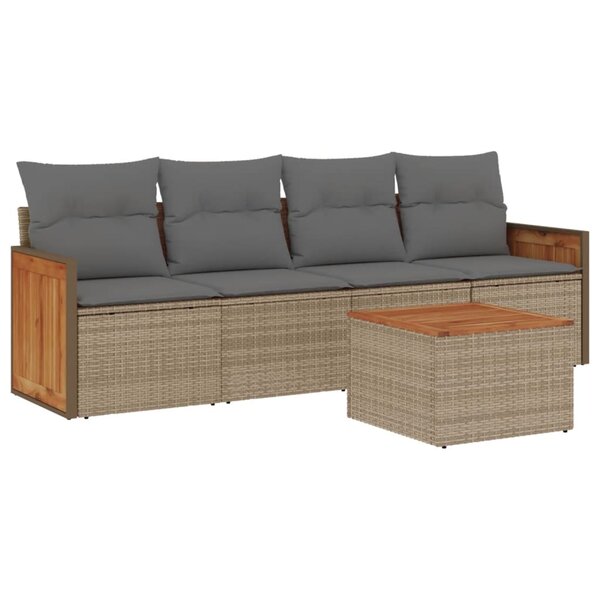 vidaXL Salon de jardin avec coussins 5 Pièces beige résine tressée