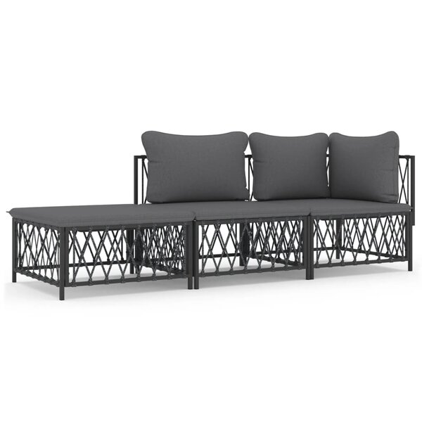 vidaXL Salon de jardin avec coussins 3 Pièces anthracite acier