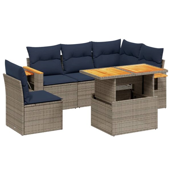 vidaXL Salon de jardin 6 Pièces avec coussins gris résine tressée