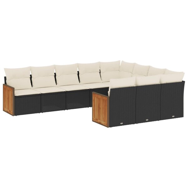 vidaXL Salon de jardin 10 Pièces avec coussins noir résine tressée